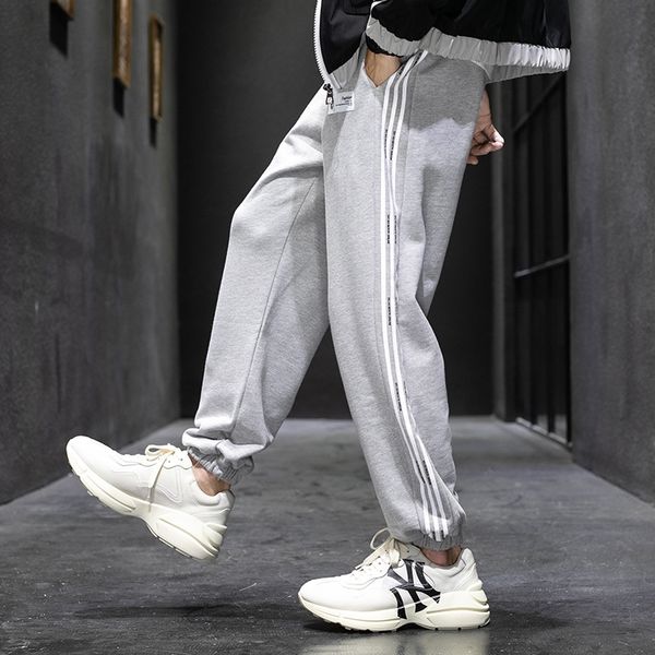 

streetwear cargo pants men striped jogger casual sweat pants trousers straight fitness hip hop high street wear men fashion 201109, Black