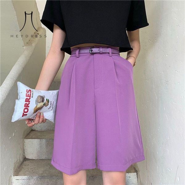 

heydress summer 2020 new casual half pants with belt high waist wide leg pants korean elegant loose trousers pocket bottoms1, Black;white