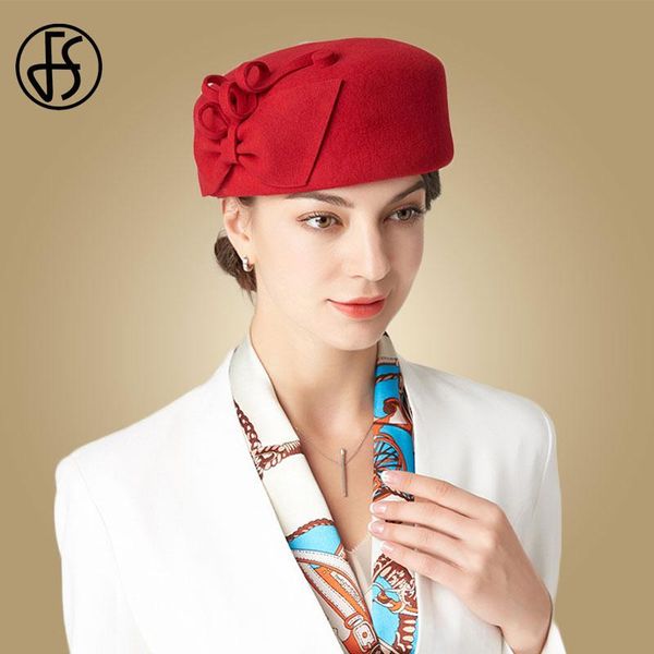 

fs wool fascinators hat for women red wedding fedora hats black pillbox hat ladies formal felt bow berets caps chapeau, Blue;gray