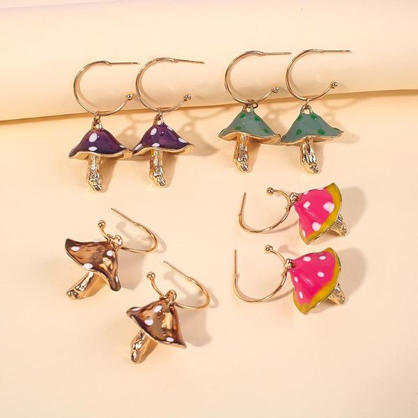 

Multi-color Mushroom Dangle Earrings Alloy Enamel Cute Plant Vegetables Funny Earrings for Wome Girls, Silver