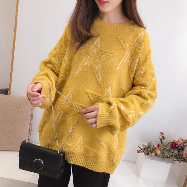 

stars sweater women cashmere harajuku vintage o neck winter pullover long sleeve loose knitted oversize jumper warm outwear v702, White;black