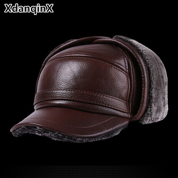 

winter men's leather hat thicken leather cowhide baseball caps with ears warm snapback dad's hats sombrero de cuero del hombre t20, Blue;gray