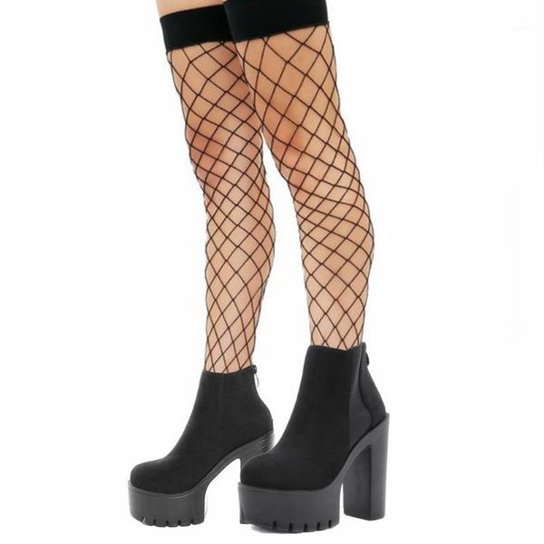 

boots brand sale chunky square high heels big size 42 leisure flock platform office lady booties women shoes winter female ankle boots1, Black