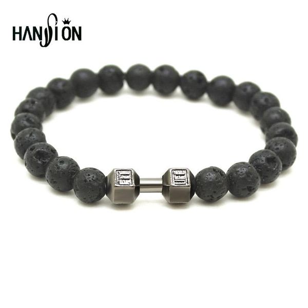 

charm bracelets 2021 mens bracelet natural stones live lift dumbbell lava onyx beads fitness rockmen 4 color, Golden;silver