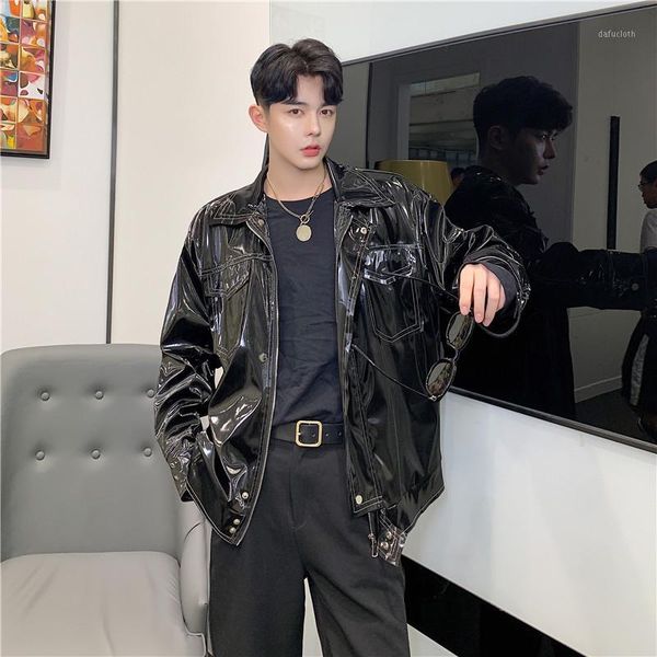 

men new leather jacket coat male vintage fashion streetwear hip hop punk gothic pu leather jackets cool outerwear1, Black