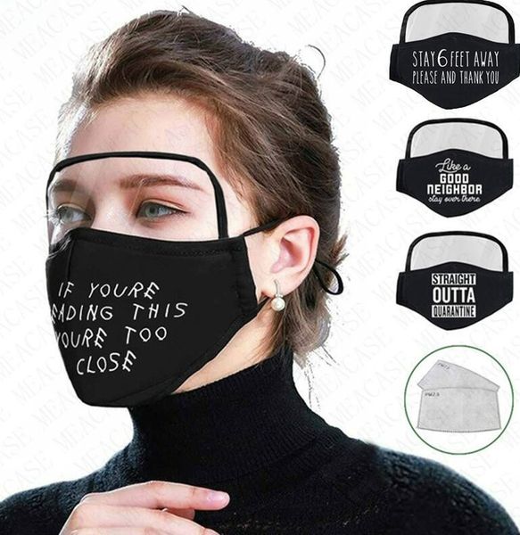 

letter print designer face mask with eye shield and 2pcs filter adults 2 in 1 mouth covers face shield mask breathable reusable masks d62313