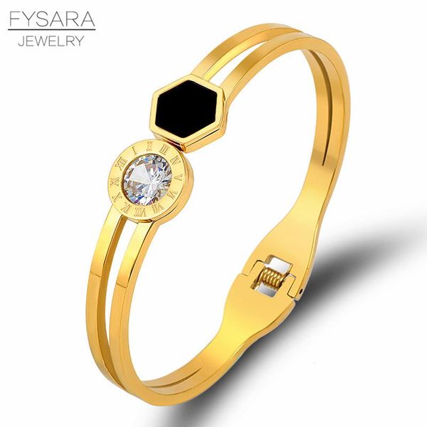 

fysara hollow roman numeral bracelet stainless steel jewelry rhinestone bracelet for women fashion charm black enamel bangle sqcytv