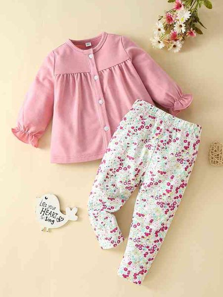 

baby flounce sleeve & ditsy floral print leggings she, White