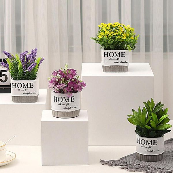 

nordic creative artificial flowers with vase mini bonsai set potted fake flower home deskdecoration simulated green plant
