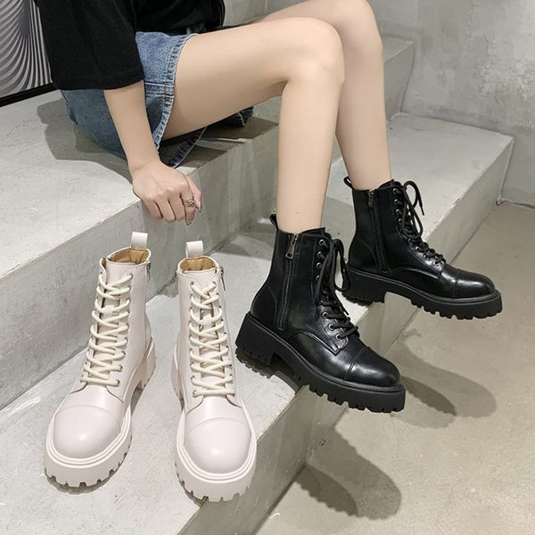 

ins 2020 winter casual woman platform martin black beige lace up women's ankle thick bottom combat boots shoes 75f5