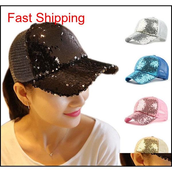 

women ponytail baseball cap sequins shiny messy bun snapback hat sun cap adults children baseball cap glitter sparkling shiny hats nve6q, Black;white