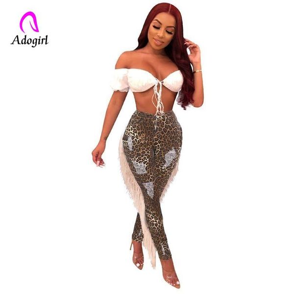 

women's jeans leopard print women distressed hole pencil pant high elastic waist skinny denim pants 2021 night club hipster outfits, Blue