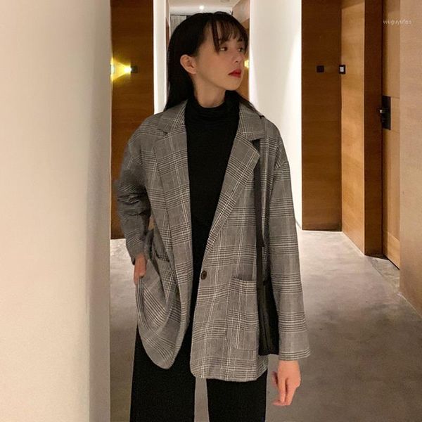 

goohojio 2021 new work office lady suit slim jackets women autumn women plaid blazers business long sleeve female blazer coat1, White;black