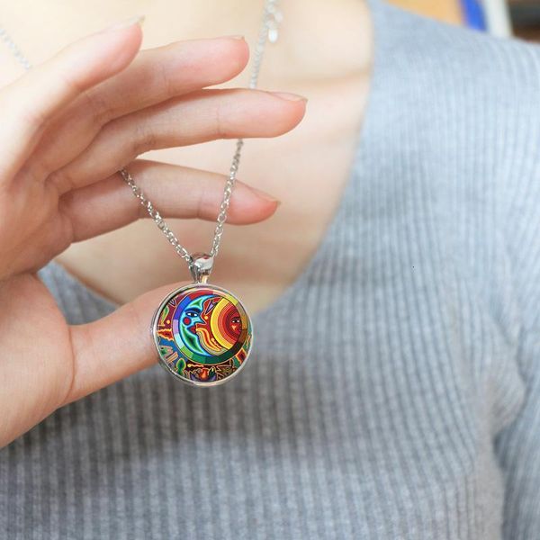 

necklace moon shipping celestial sun and mayan jewelry glass tile