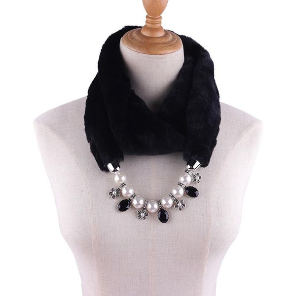 

2021 winter women's fur scarf beads pendant necklace scarf for ladies shawl warm scarves foulard femme ladies statement jewelry, Blue;gray
