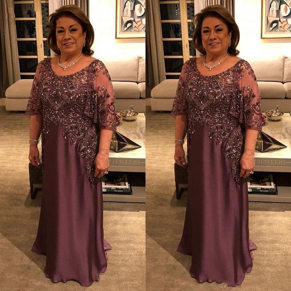 2022 Mãe Longa Elegante da Noiva Vestidos Puff Manga Curta Plus Size Lace Beads Comprimento Completo Convidado Partido Vestidos de Prom Vestido