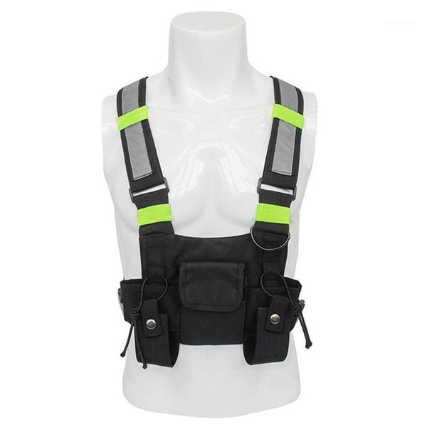 

outdoor camping safety molle system with pockets hiking hunting reflective strap wear resistant adjustable buckle tactical vest1, Black;white