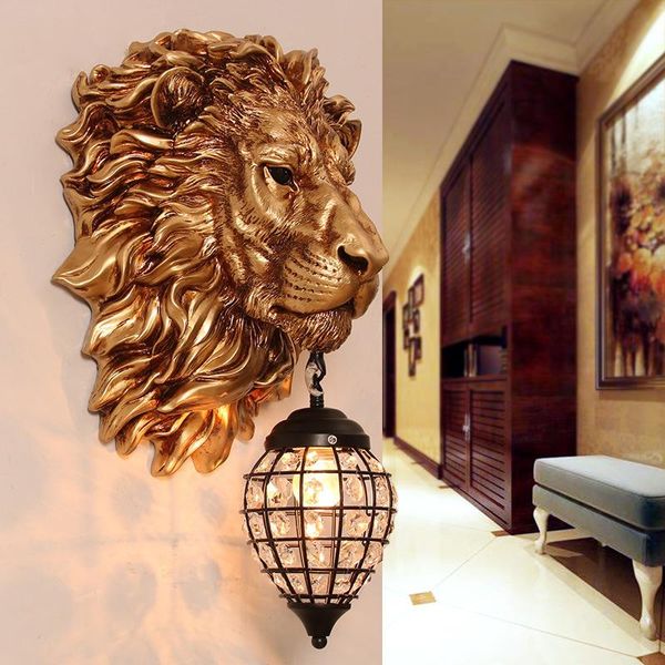 

wall lamp european personality creative living room bedroom retro aisle restaurant background resin antique lion lx102318