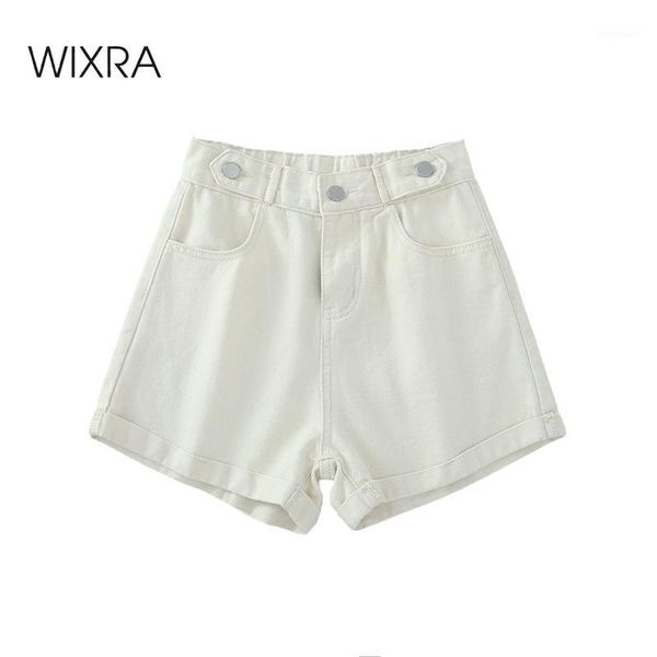 

wixra summer solid demin shorts loose button pockets high waist casual streetwear women's shorts1, White;black