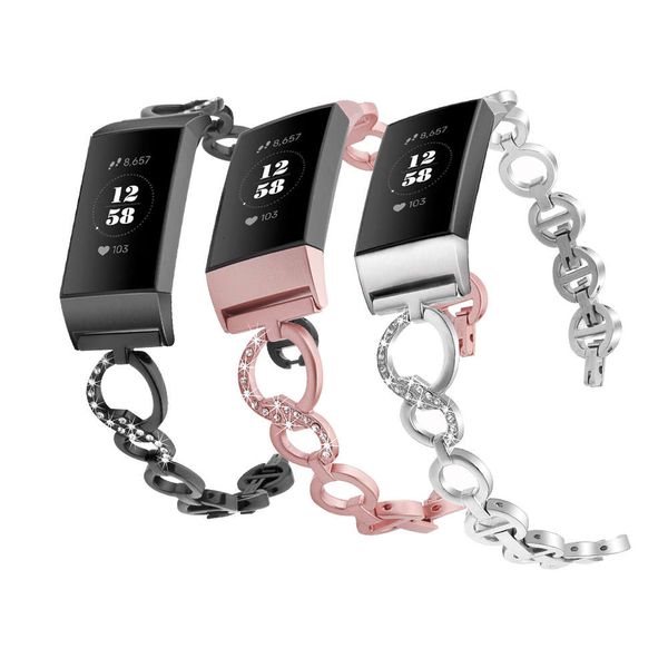

suitable for fitbit cahrge 3 smart bracelet charge 4 metal stainls steel o-band with diamond