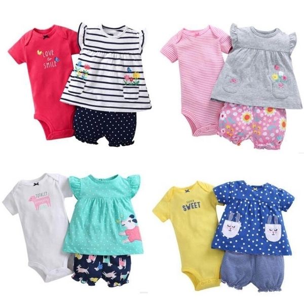 

3pcs sets newborn infant baby girl clothing summer cotton quality baby girls t-shirt+bodysuit+shorts bebe girls outfits y200803, White