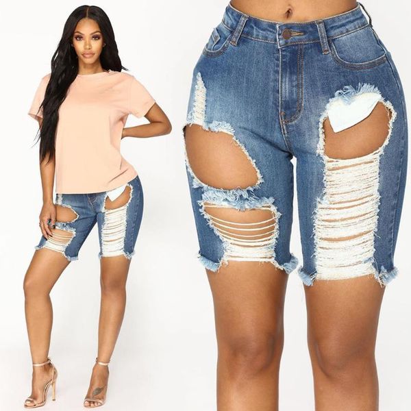 

denim shorts high wasit stretch sport fitness broken worn edges ripped casual jeans leg denim shorts women short femme#g31, Blue