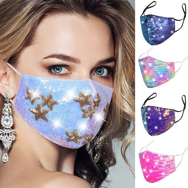 

sequined bling cotton fashion face mask designer colorful diamond masks dustproof breathable ear-mounted facemask