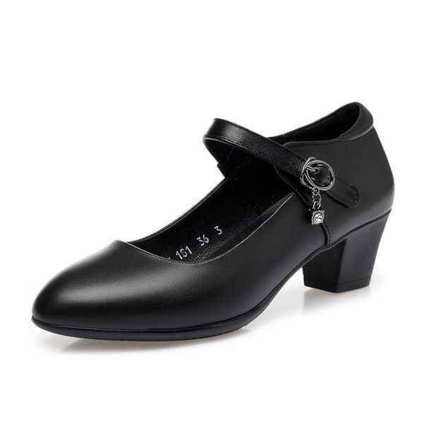 

dress shoes 2021 autumn genuine leather woman high heel elegant comfortable work mother fashion thick with heels, Black