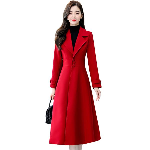 

2021 new red trench coat women's new spring autumn clothing slim plus size long windbreaker female basic coats outerwear ah596 1rfw, Black;brown