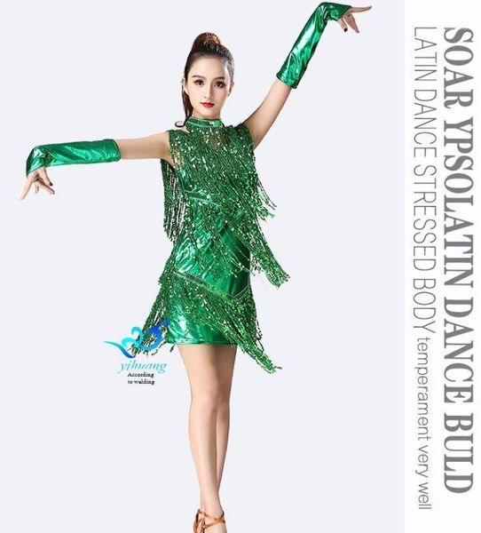 

female latin fringe skirt dance stage costume sequin stage performance costume square dance performance 3pcs1, Black;red