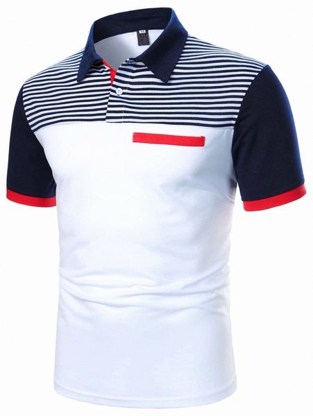 

men contrast binding striped polo shirt i81g#, White;black