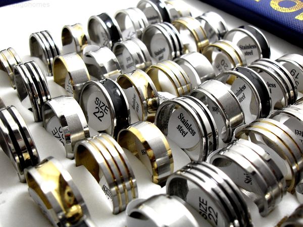 

50factory stainless steel gold/silver/black enamel lot mix men rings wholesale fashion jewelry lots