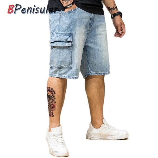 

denim shorts men 2019 summer streetwear plus size hip hop jeans shorts men big and tall bermuda band straight breeches parkour q0105, Black;white