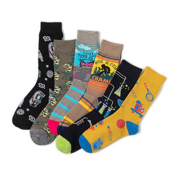 

men's socks mid long cotton with cartoon design in autumn 2021, Black