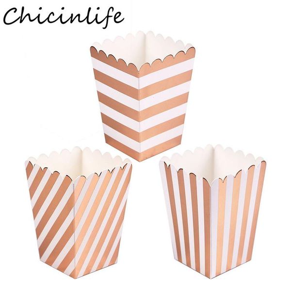 

chicinlife 8pcs/bag rosegold striped popcorn box birthday party baby shower kids favors candy bags wedding decoration supplies