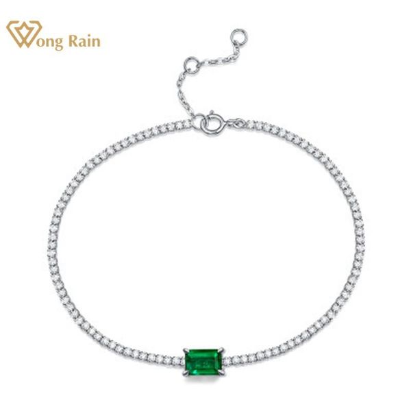 

wong rain 925 sterling silver created moissanite emerald gemstone bangle charm wedding cocktail bracelet fine jewelry wholesale 201211, Black