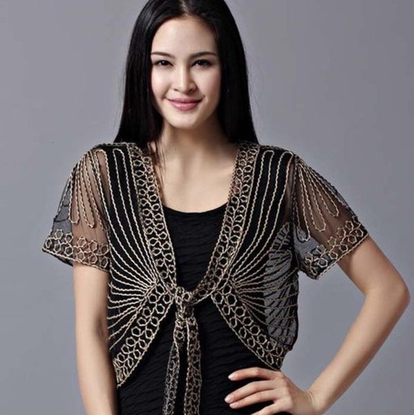 

2020 ladies fashion women's clothing wild perspective small shawl chiffon lace lacing boleros shirts 802e 30, Black;brown