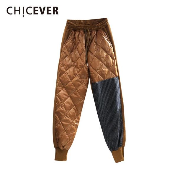 

chicever casual patchwork pant for women high waist lace up argyle thick pencil pants female fashion clothing 2020 winter style, Black;white