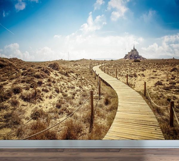 

wallpapers wooden bridge fortress scenic blue sky clouds extension tunnel wall po 3d custom living room wallpaper