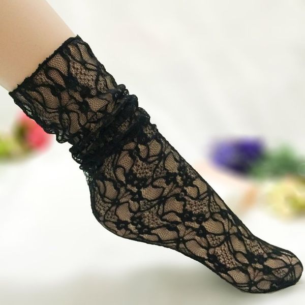 

autumn transparent hollow pile japan and south korea fashion lace middle tube socks thin women's net stockings, Black;white