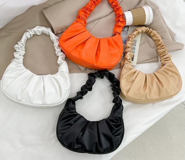 

women cloud handbag solid color soft pu leather pleated underarm bags travel bag dumpling tote bags