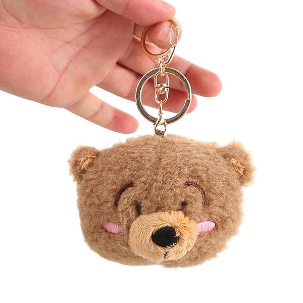 

cute cartoon bear plush toy keychain backpack key chain 7cm lovely mini bear head teddy key chain gift to friends, Silver