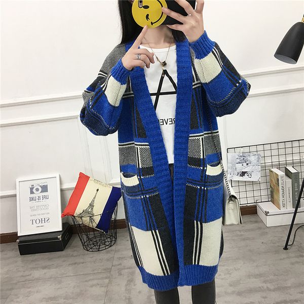

2021 new pink women's autumn winter chess cardigan long single pockets coat truck big dimensions f3f5, White;black