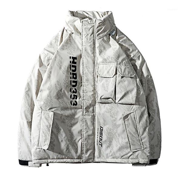 

new men's winter jackets fashion male outerwear streetwear big pockets ribbons parkas1, Black