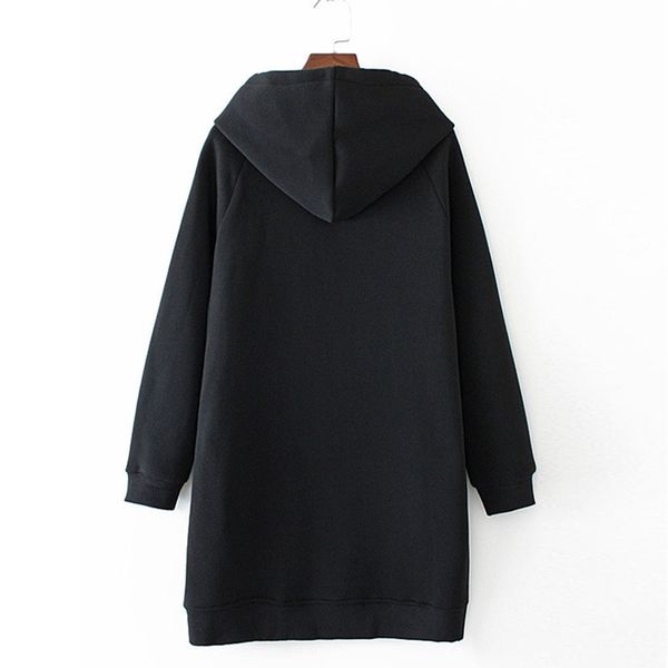 

women long hoodie sweatshirt pullover cartoon print long sleeve splited pockets sweatshirt hoody pullovers dress sudadera mujer 201203, Black