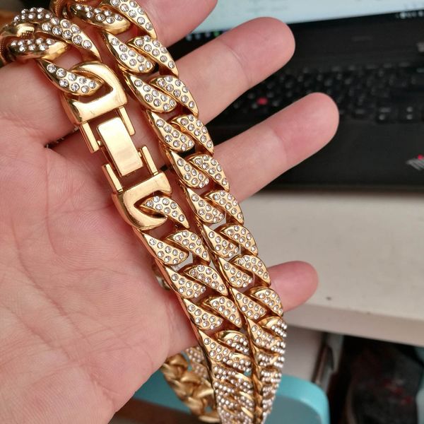 

christmas present hop necklace miami cuban chain shiny full cubic zirconia bling bling iced out jewelry hipster accessories gold silver 15mm