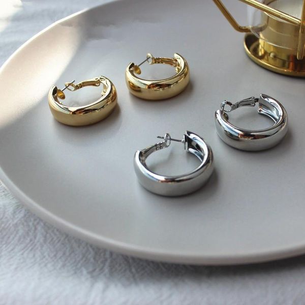 

dangle & chandelier fflacell minimalist street style hoop chunky round big earrings for women punk metal gold circle jewelry1, Silver