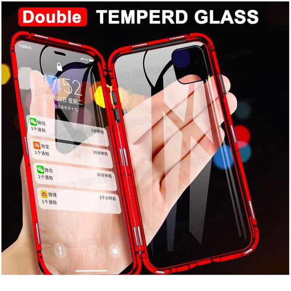 

360 magnetic adsorption metal case for iphone 11 12 pro xs max xr se double sided glass case for ip bbyshn