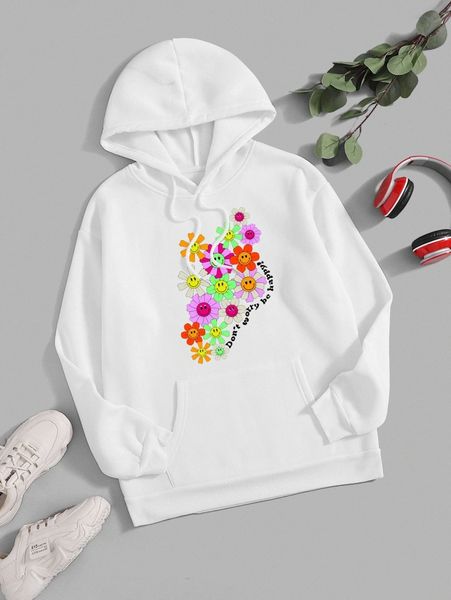 

cartoon and slogan graphic drawstring thermal lined hoodie c7qw#, White;black