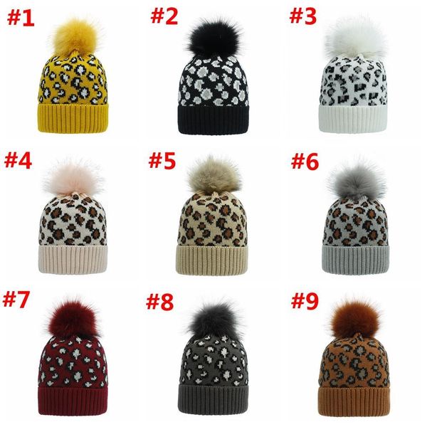 

leopard beanies women winter warm knitted hat bonnet pom beanie fashion knit caps wool hats 9 colors dhd2910